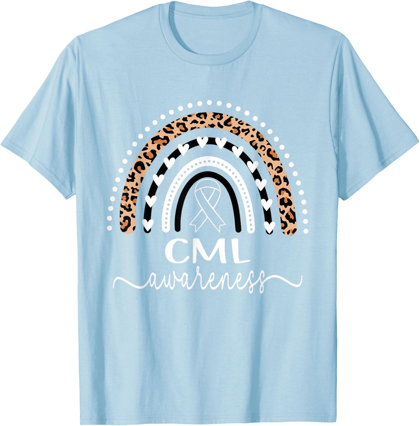 Leukemia CML Awareness Wear Orange Leopard Rainbow T-Shirt - T-Shirt | Light Blue