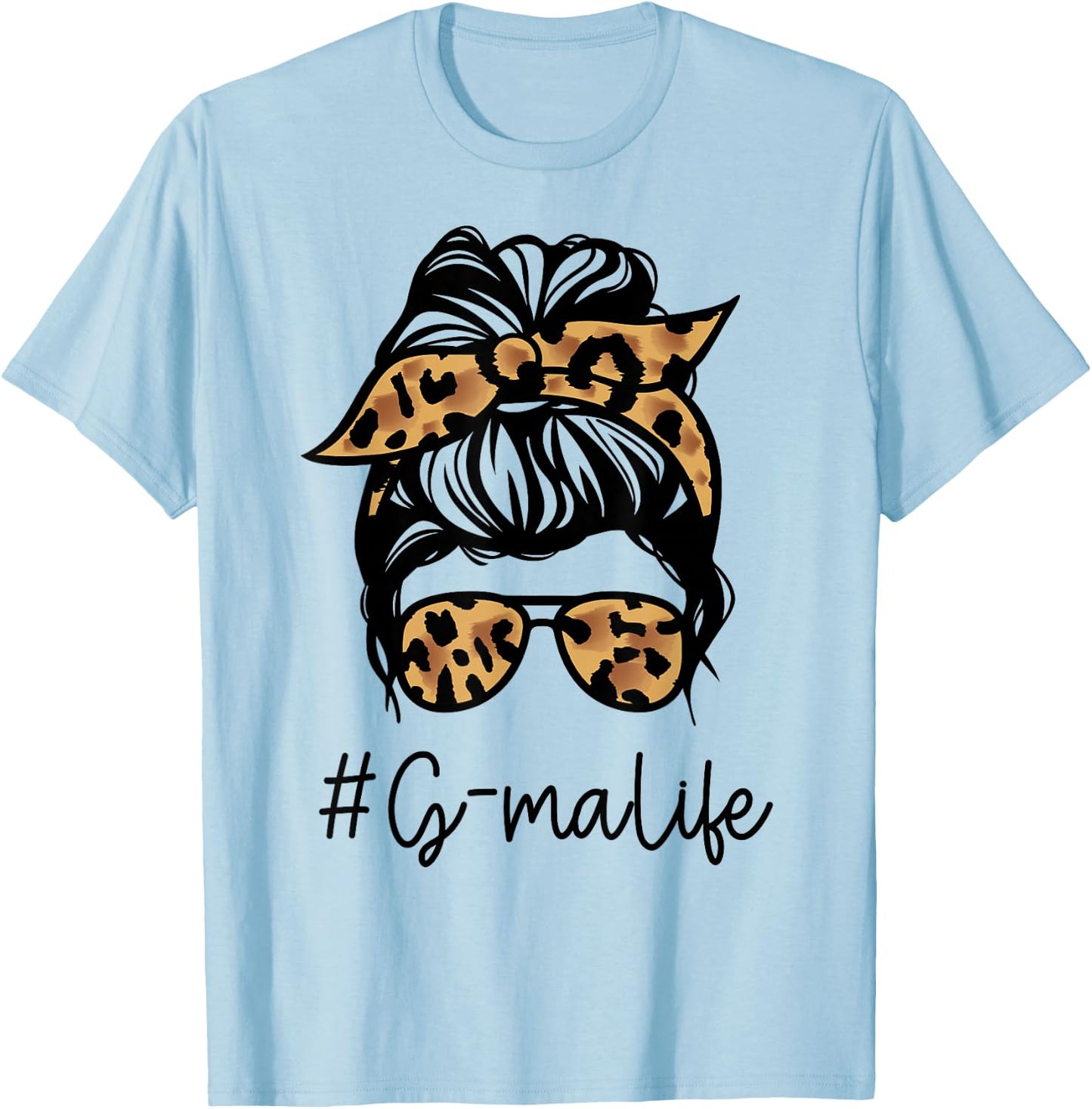 G-MA Leopard Messy Bun Mother's Day for Grandmothers T-Shirt - T-Shirt | Light Blue