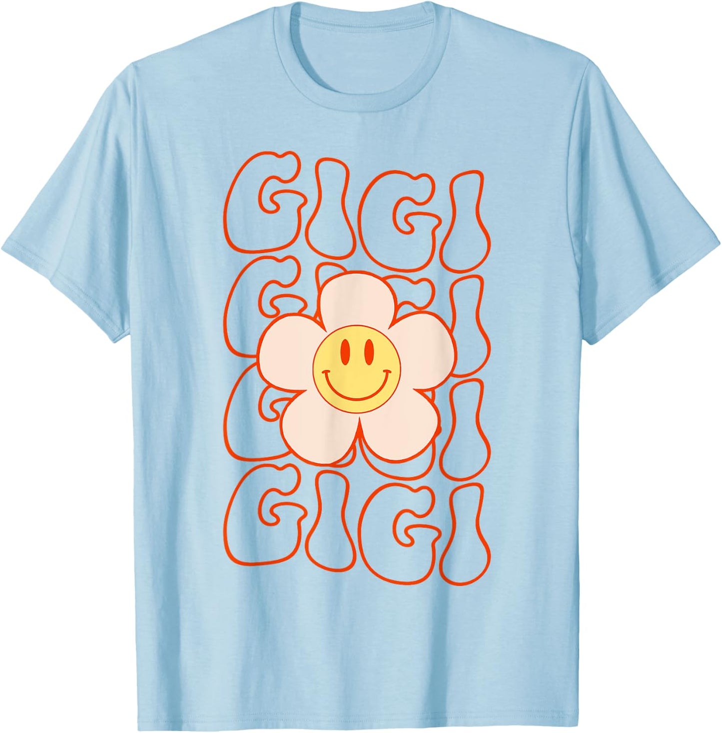 Retro Groovy Gigi Happy Face Smile Cute Daisy Flower Grandma T-Shirt - T-Shirt | Light Blue