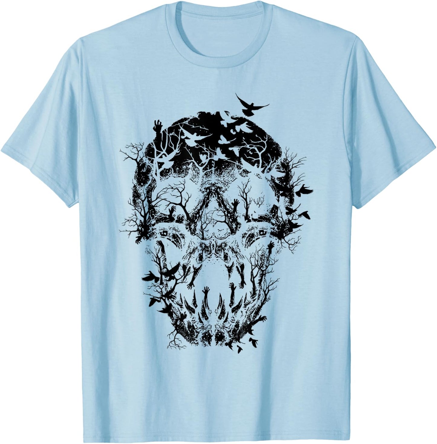 Gothic Birds Skull Skeleton Spooky Halloween Costume T-Shirt - T-Shirt | Light Blue