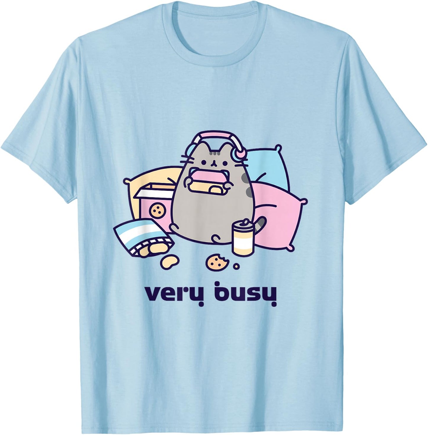 Pusheen Very Busy Gaming T-Shirt - T-Shirt | Light Blue