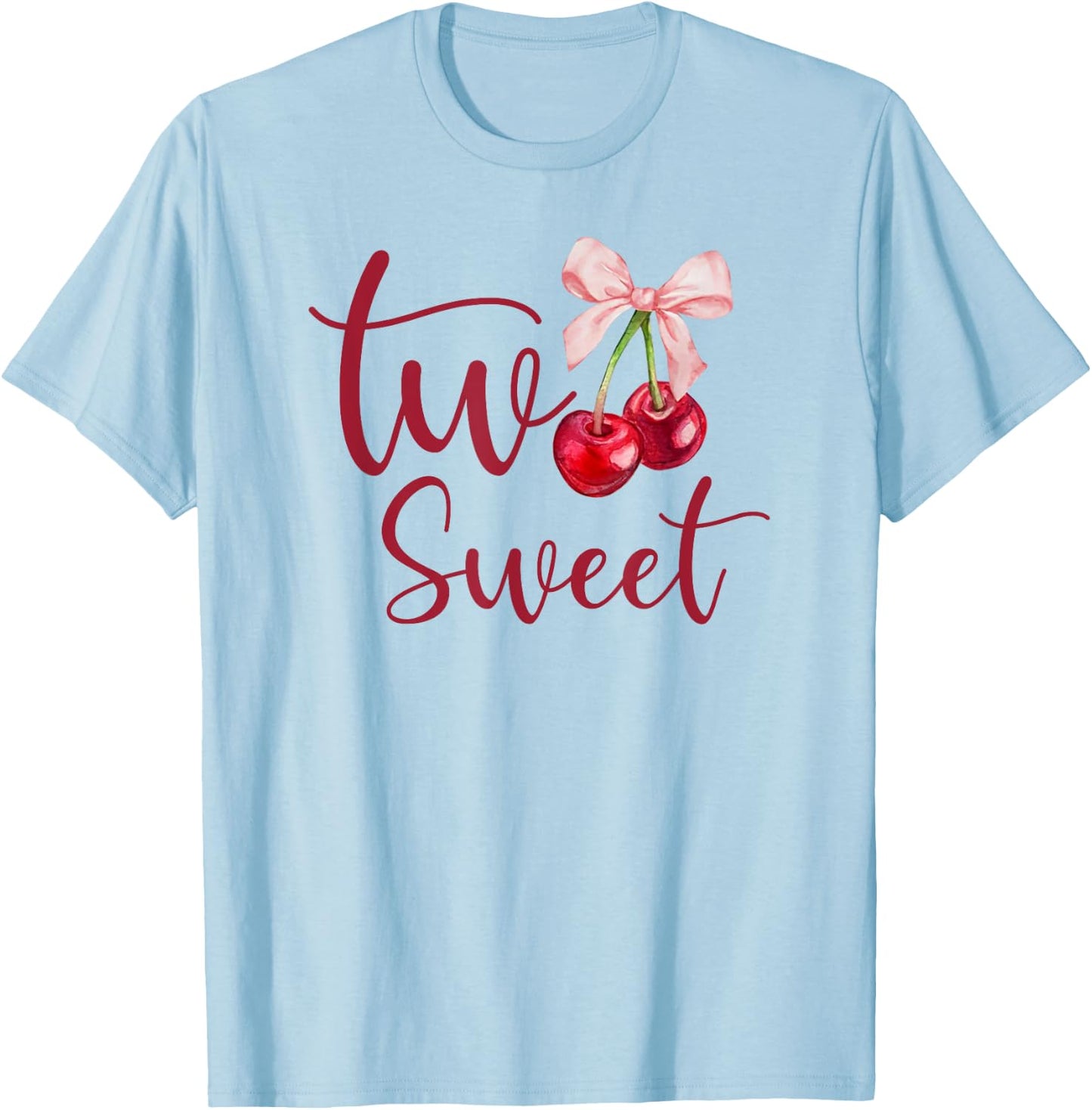Two Sweet 2nd Birthday Girl Coquette Cherry Bow Party T-Shirt - T-Shirt | Light Blue