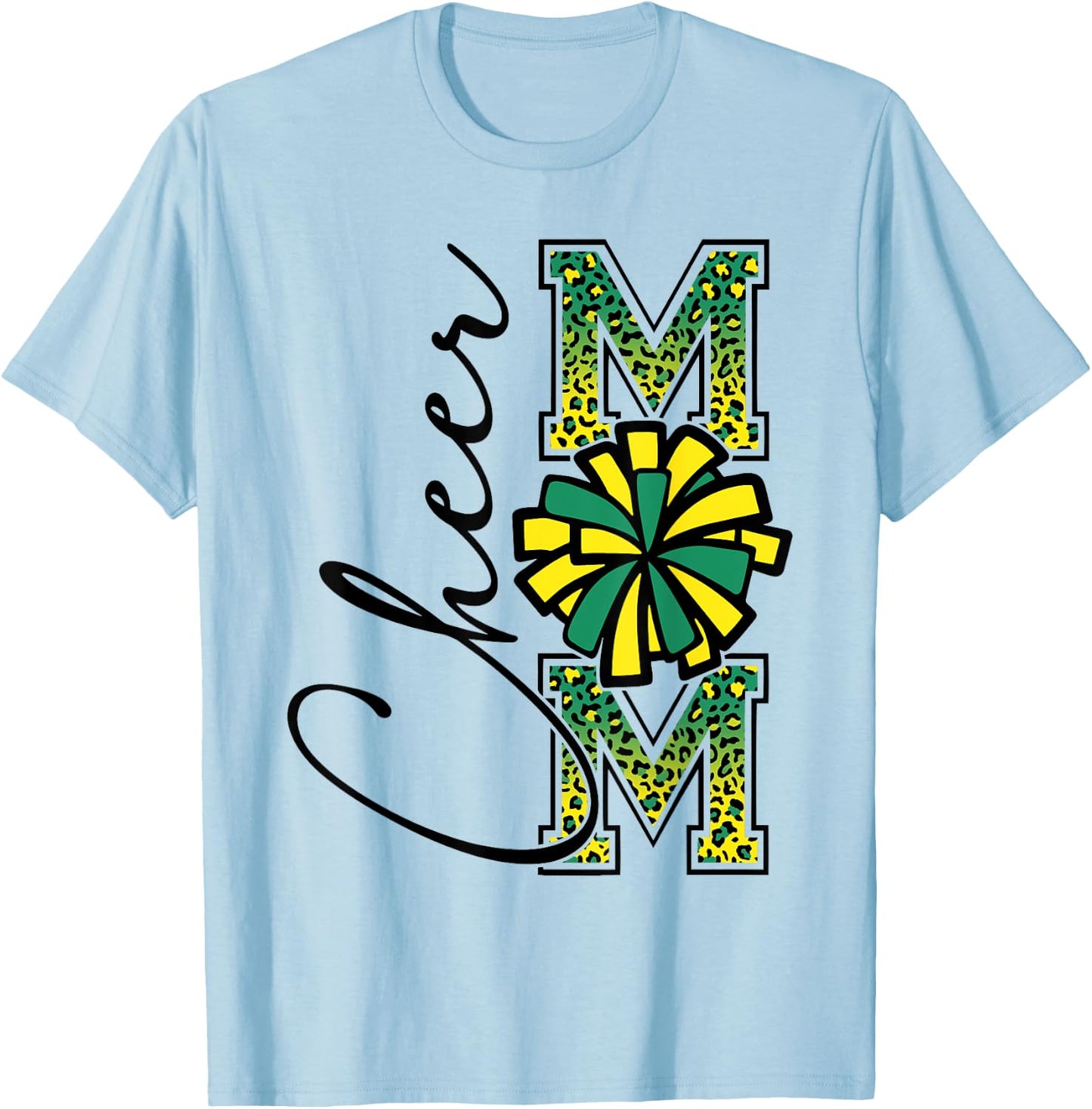 Football Cheer Mom Shirt Green Yellow Leopard Cheer T-Shirt - T-Shirt | Light Blue