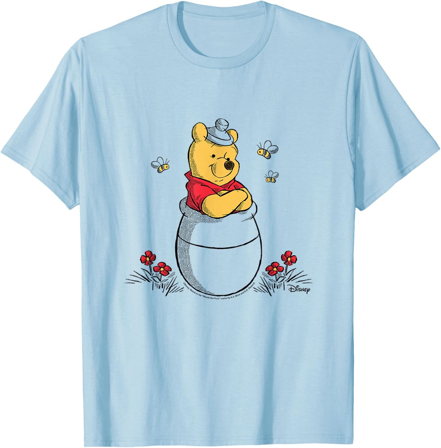 Winnie the Pooh - Pooh Honey Pot Bees T-Shirt - T-Shirt | Light Blue