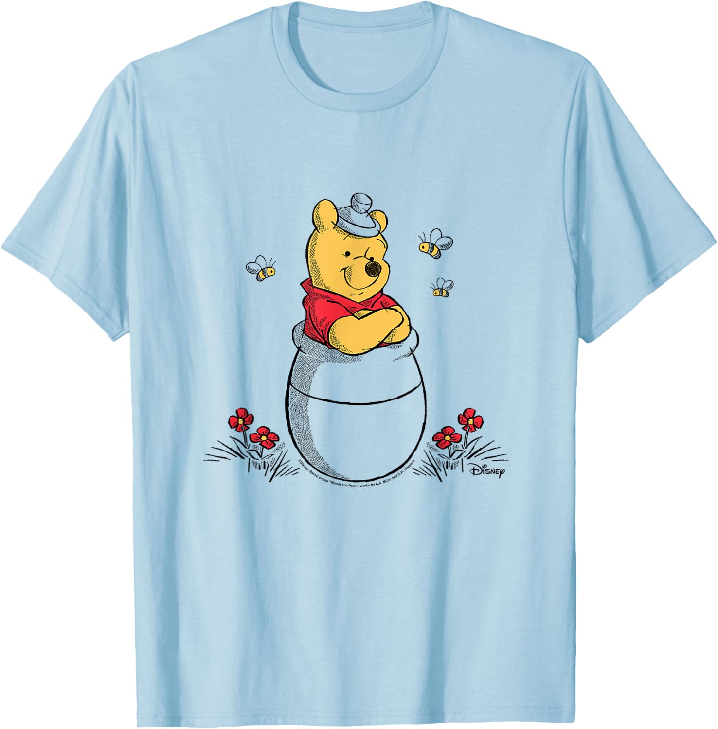 Winnie the Pooh - Pooh Honey Pot Bees T-Shirt - T-Shirt | Light Blue