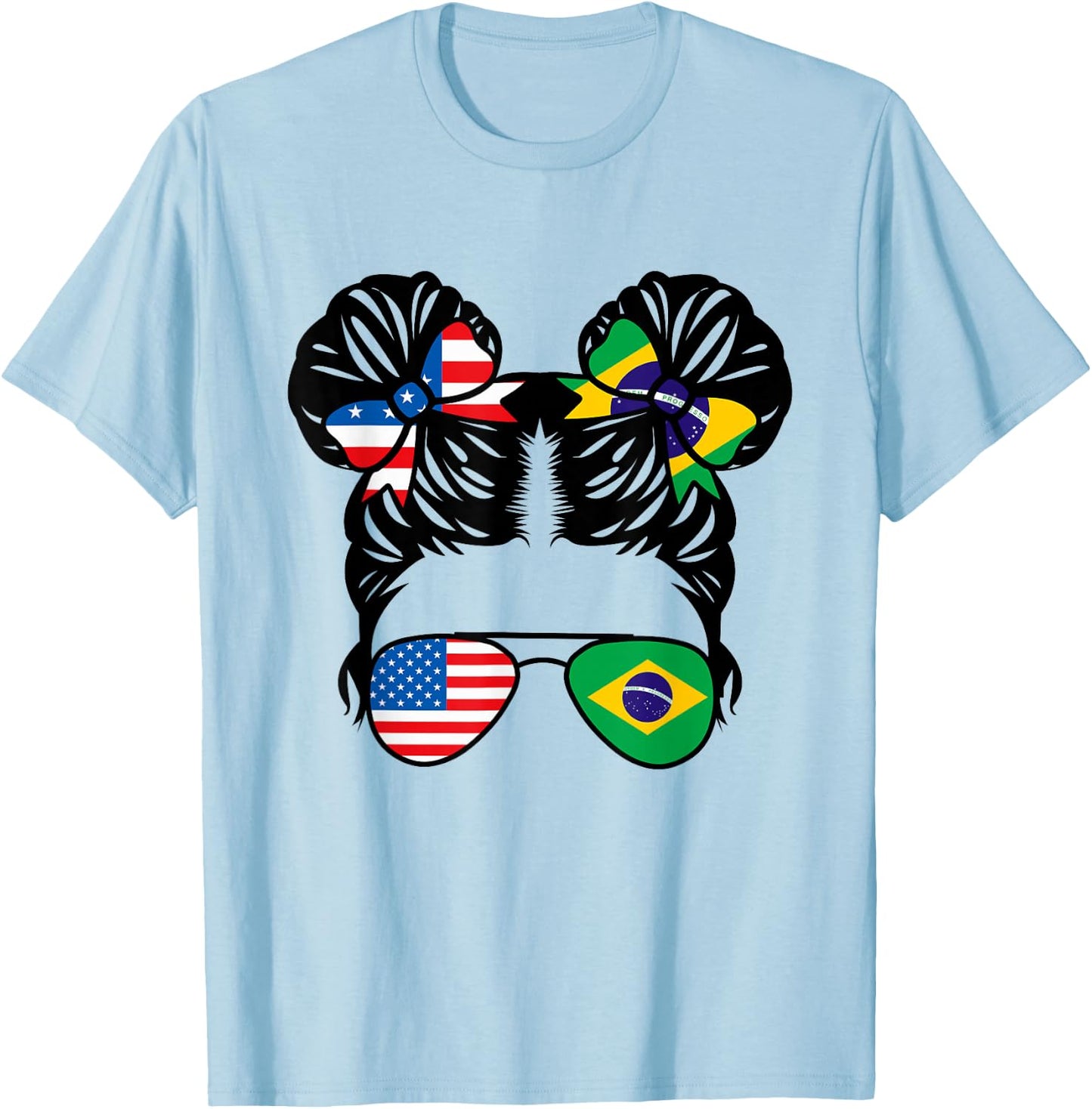 Half American Half Brazilian Girl USA Brazil Flag Patriot Small T-Shirt - T-Shirt | Light Blue