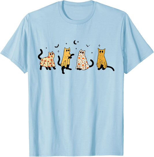 Funny Black Cats Ghost Halloween Pattern Cat Lovers Costume T-Shirt - T-Shirt | Light Blue