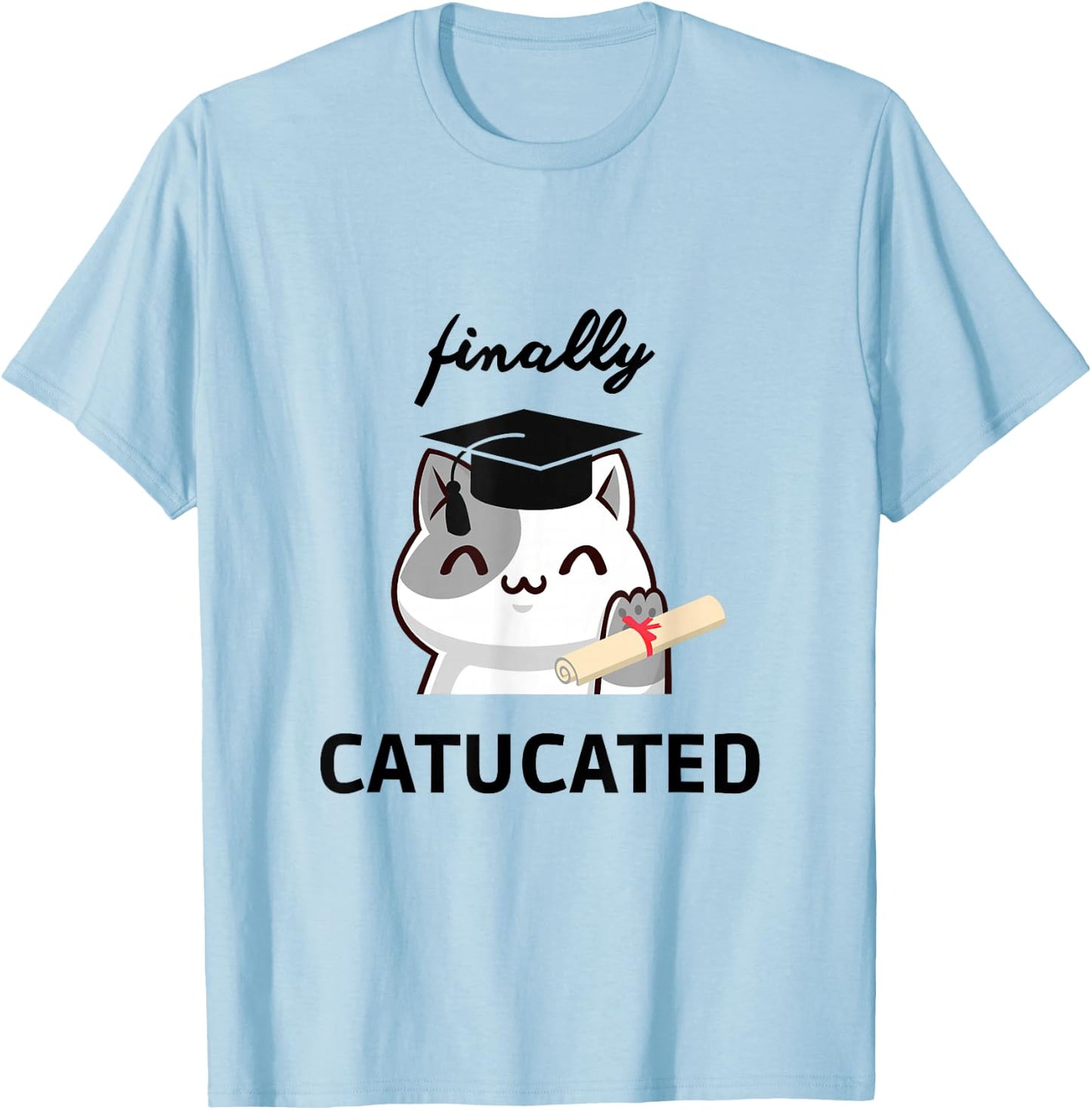 Catucated süße Kawaii Katze Bachelor Hut Studium Abschluss T-Shirt - T-Shirt | Light Blue