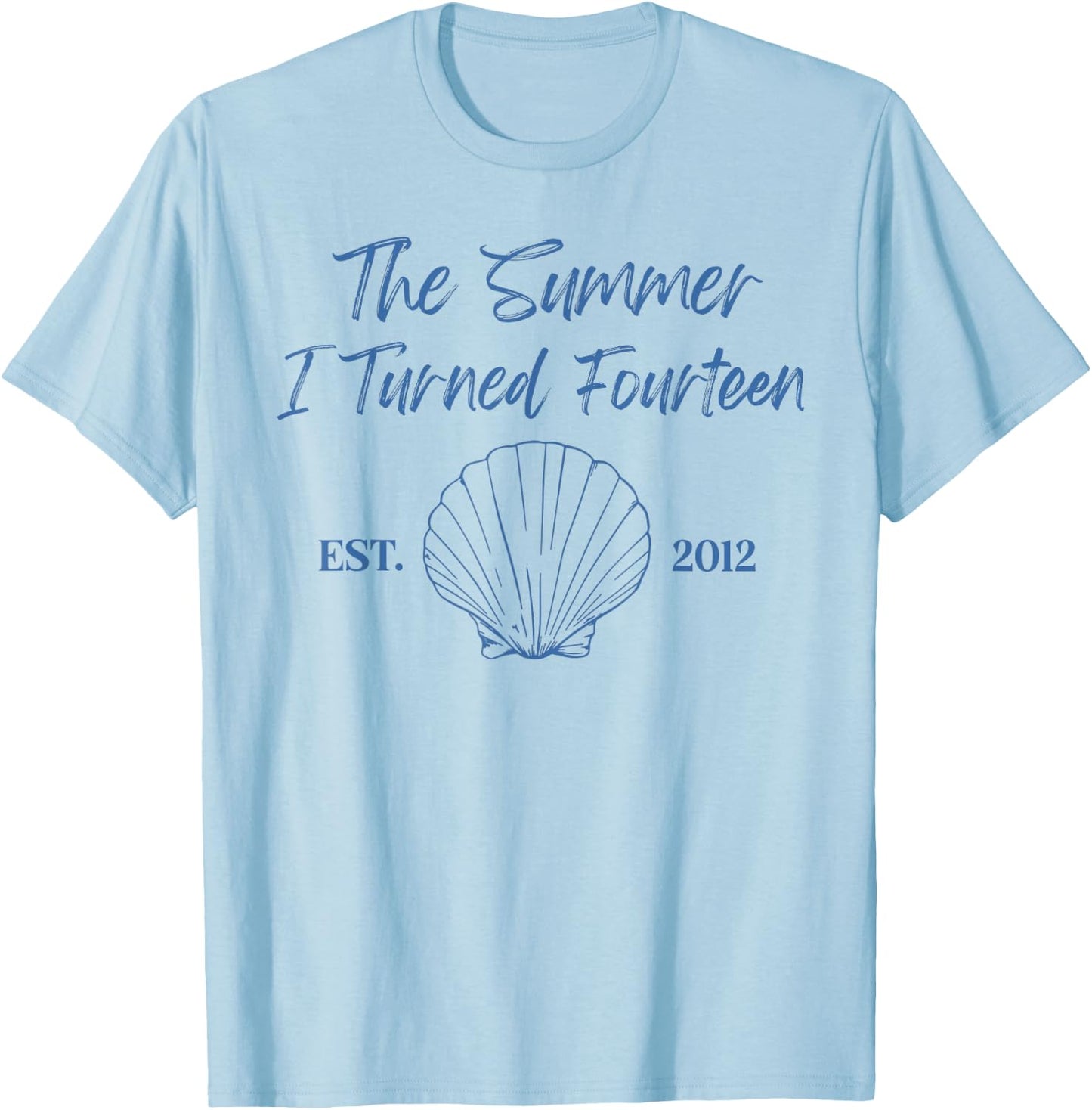 Summer I Turned Fourteen 14th Birthday Seashell Coastal Bow T-Shirt - T-Shirt | Light Blue