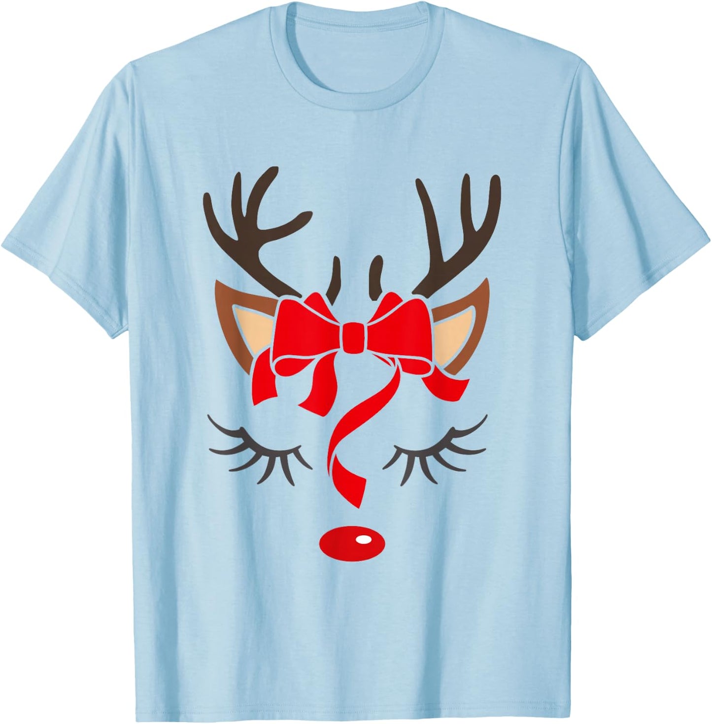 Reindeer Antlers Christmas Outfit Women Girls Kids Xmas T-Shirt - T-Shirt | Light Blue