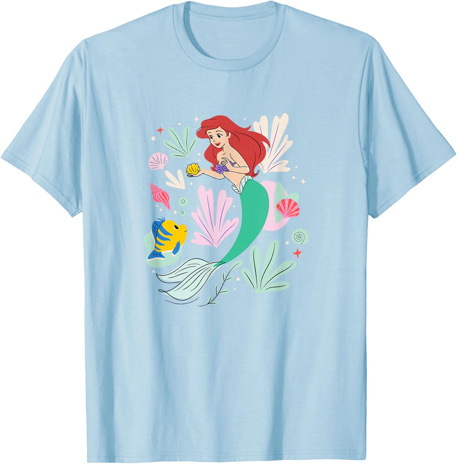 Disney The Little Mermaid Ariel & Flounder Undersea Sketch T-Shirt - T-Shirt | Light Blue