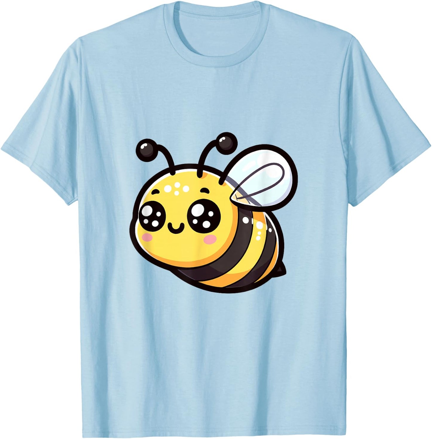 Joyful Cartoon Bee Cute Adorable Yellow Black T-Shirt - T-Shirt | Light Blue
