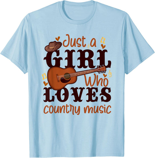 Just A Girl Who Loves Country Music T-Shirt - T-Shirt | Light Blue