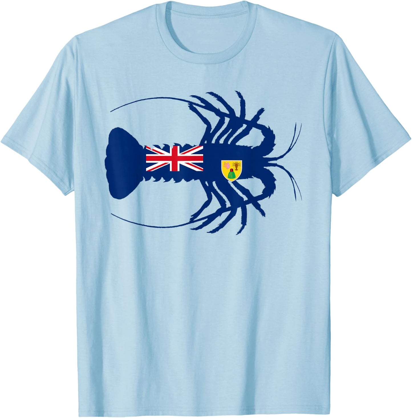 Turks and Caicos Flag Caribbean Spiny Lobster Silhouette T-Shirt - T-Shirt | Light Blue