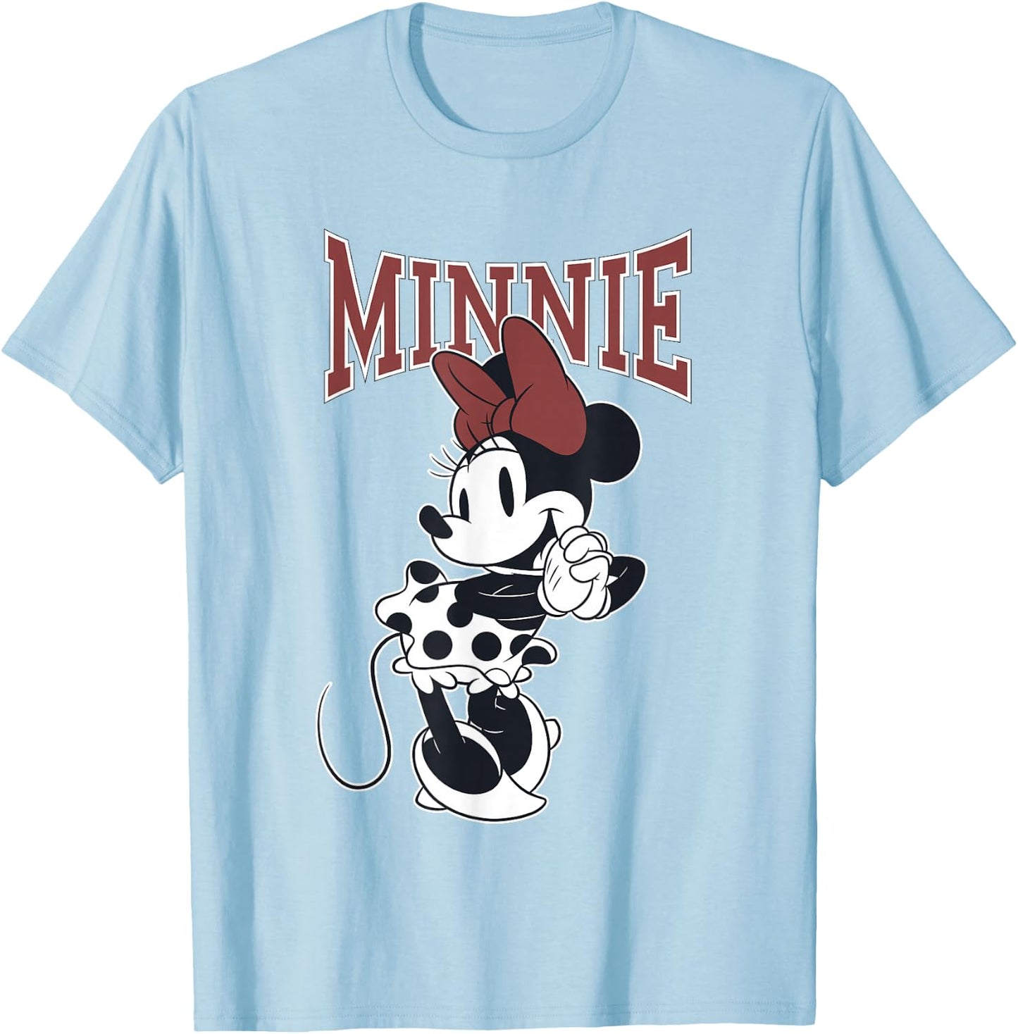 Disney Minnie Mouse Black & White Polka Dots Cute Pose T-Shirt - T-Shirt | Light Blue
