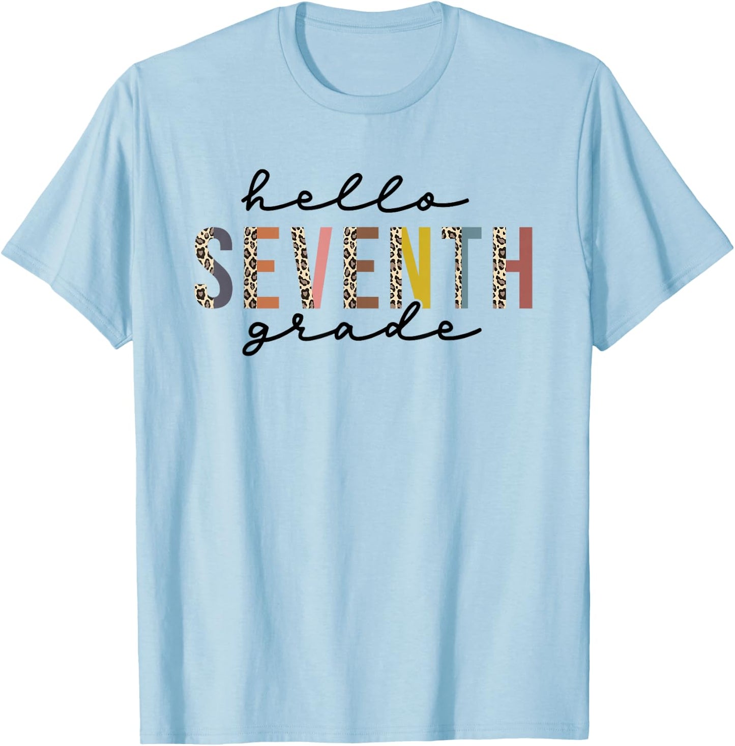 Hello Seventh Grade Leopard Teacher 7th Grade Back to School T-Shirt - T-Shirt | Light Blue