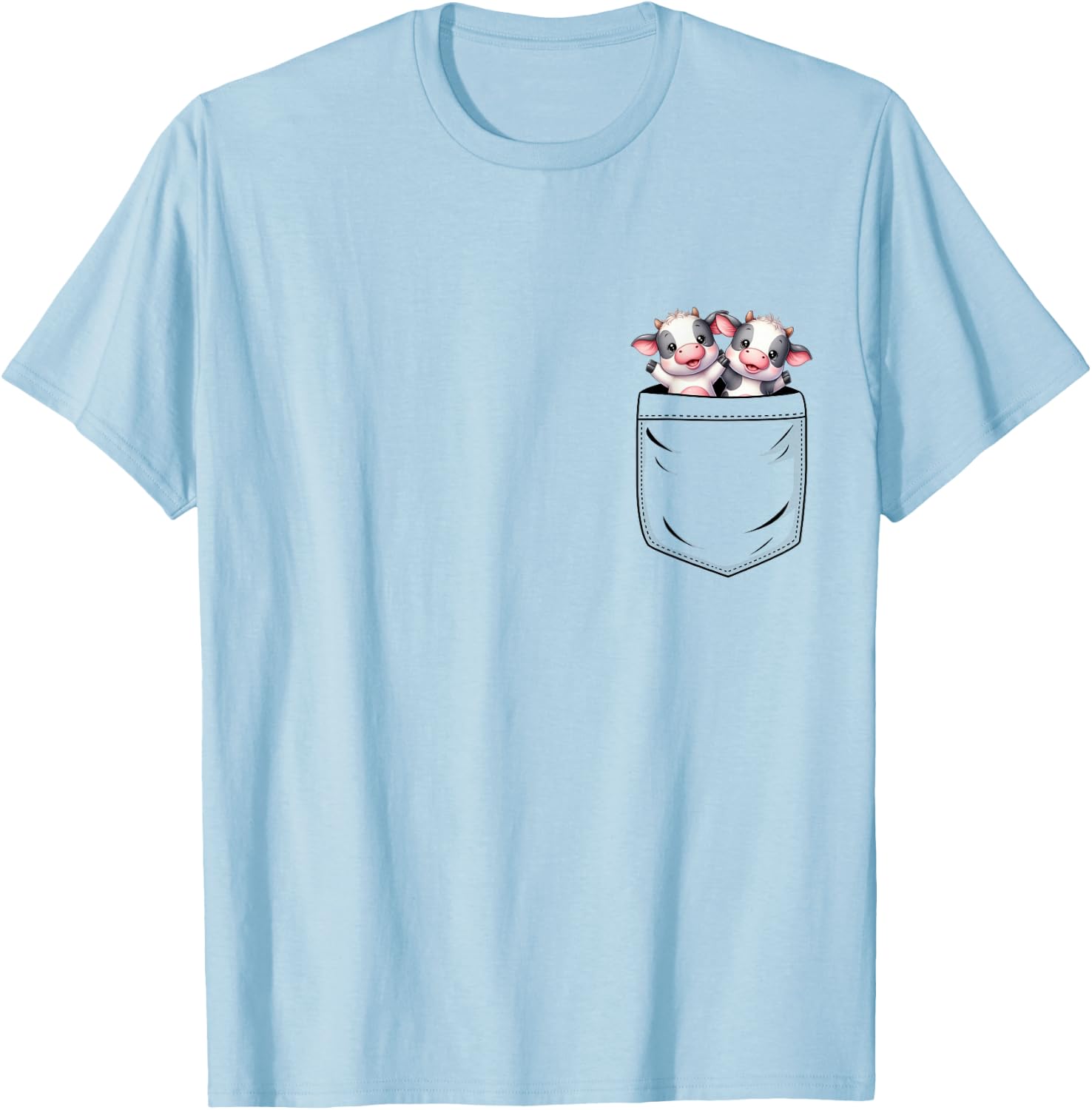Cow Lovers Cute Funny Cow In Pocket T-Shirt - T-Shirt | Light Blue