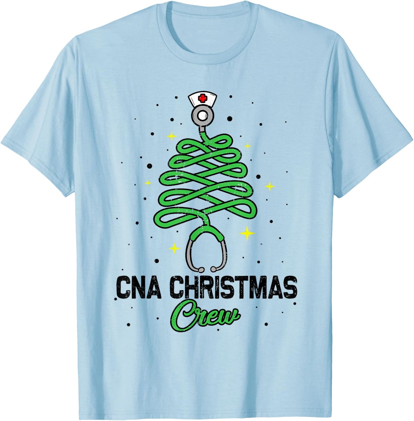 CNA Christmas Crew Cute Christmas Tree Xmas Lights Nurse T-Shirt - T-Shirt | Light Blue