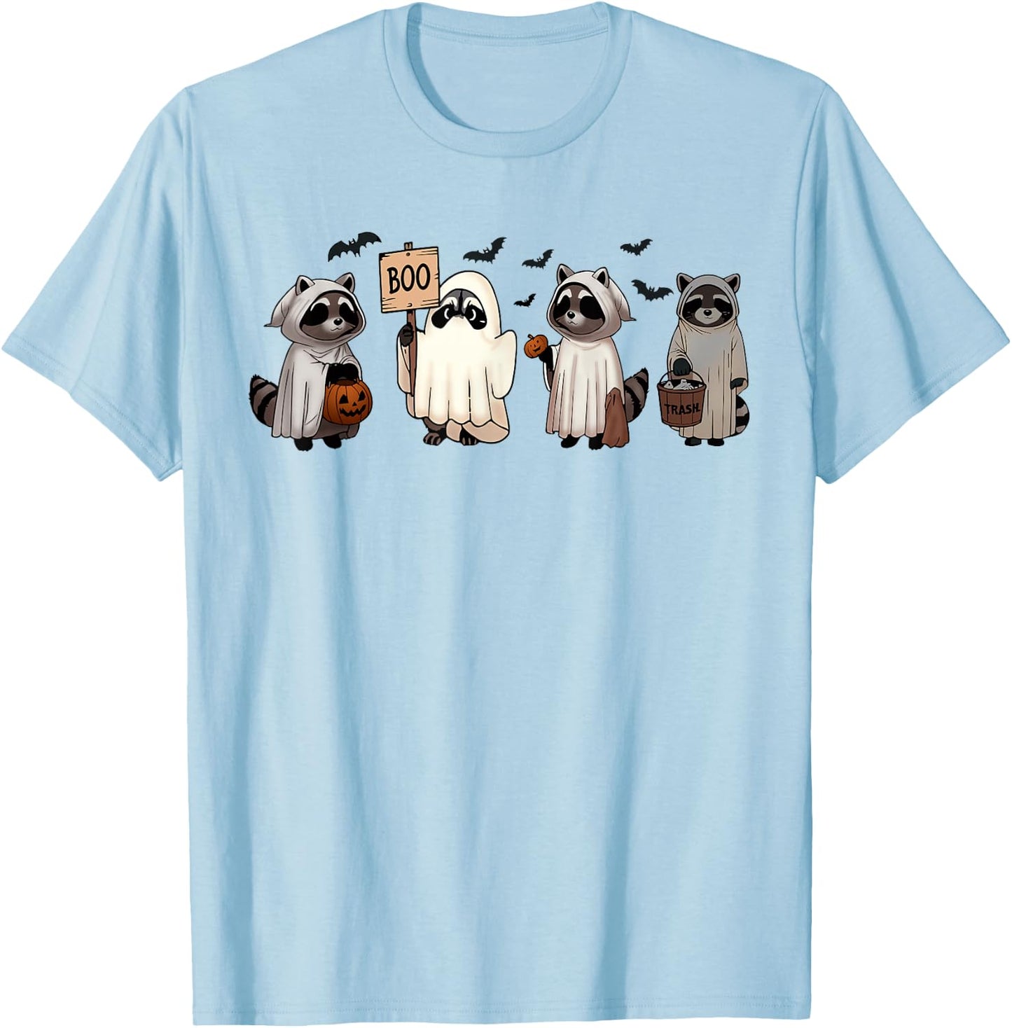 Cute Ghost Raccoon Halloween Funny Raccoon Spooky Season T-Shirt - T-Shirt | Light Blue