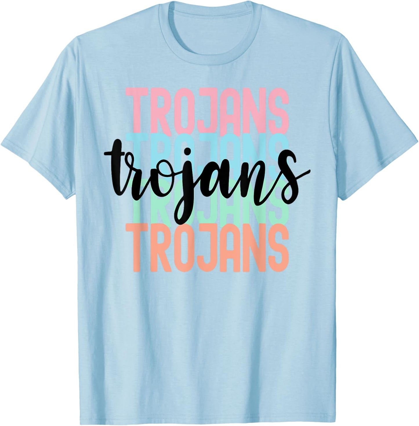 Trojans Team Mascot School Spirit Game Night T-Shirt - T-Shirt | Light Blue