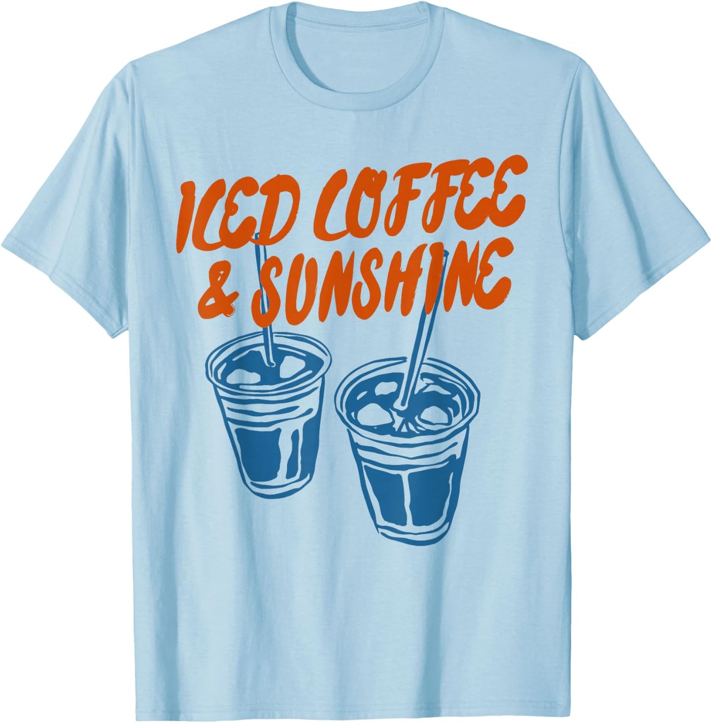 Iced Coffee and Sunshine Retro Graphic Summer Vibes T-Shirt - T-Shirt | Light Blue