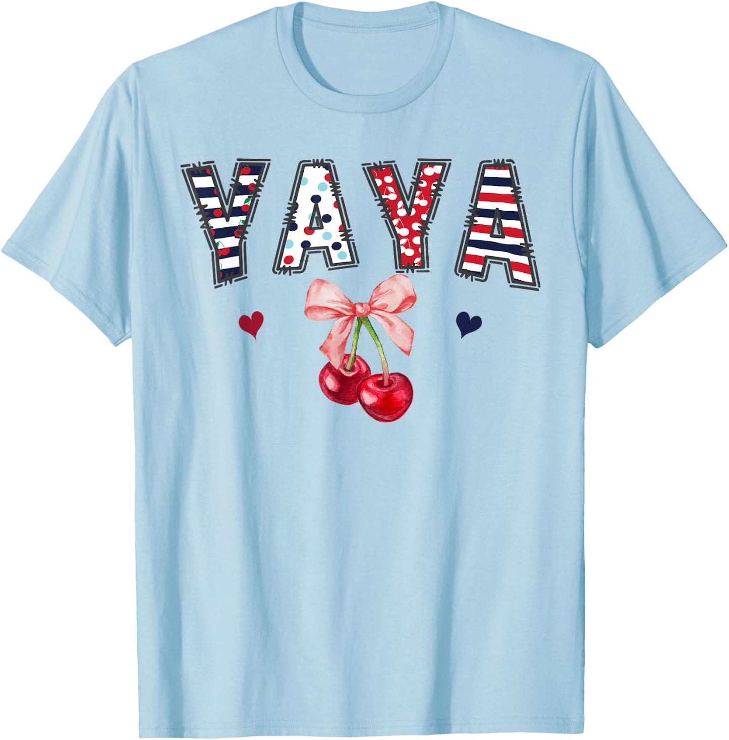 Yaya Pink Coquette Bow Cherry Birthday Girl Matching T-Shirt - T-Shirt | Light Blue
