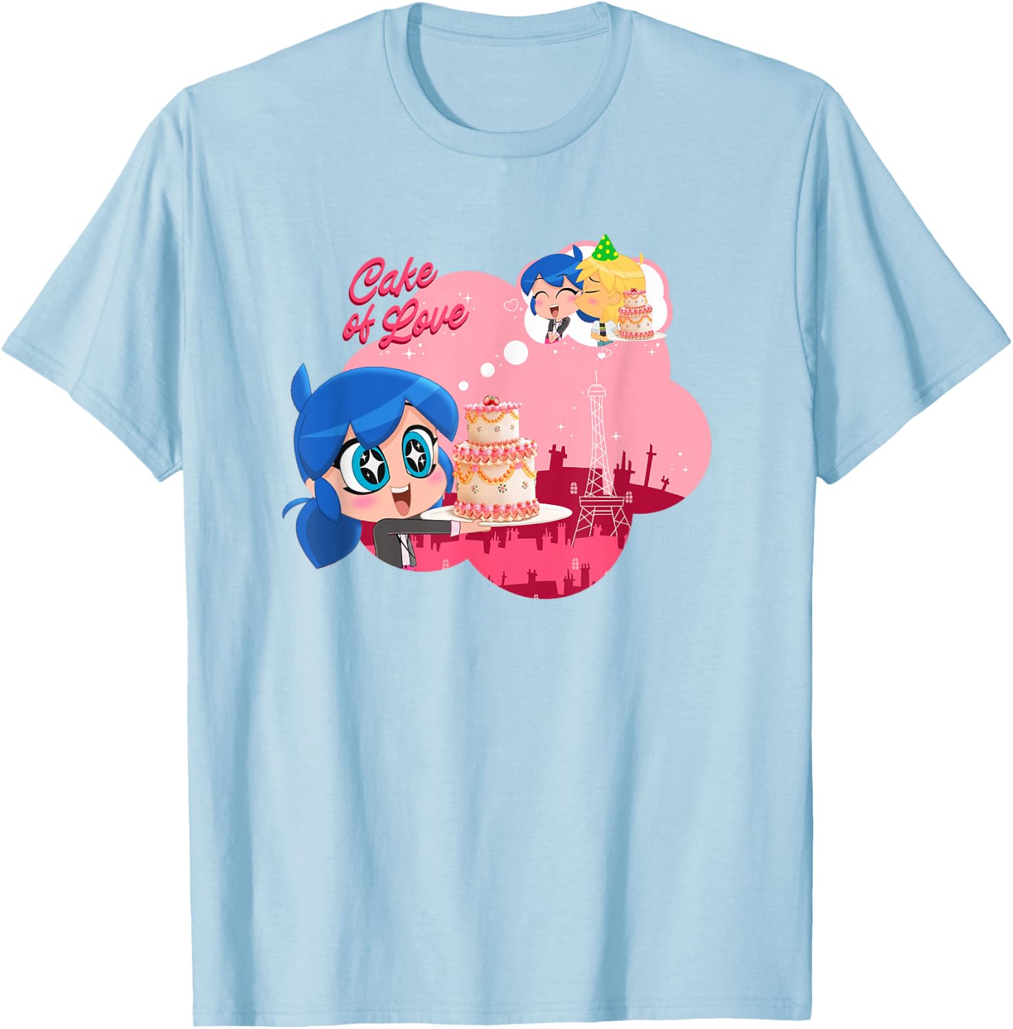 Miraculous Ladybug Chibi Cake of Love T-Shirt - T-Shirt | Light Blue