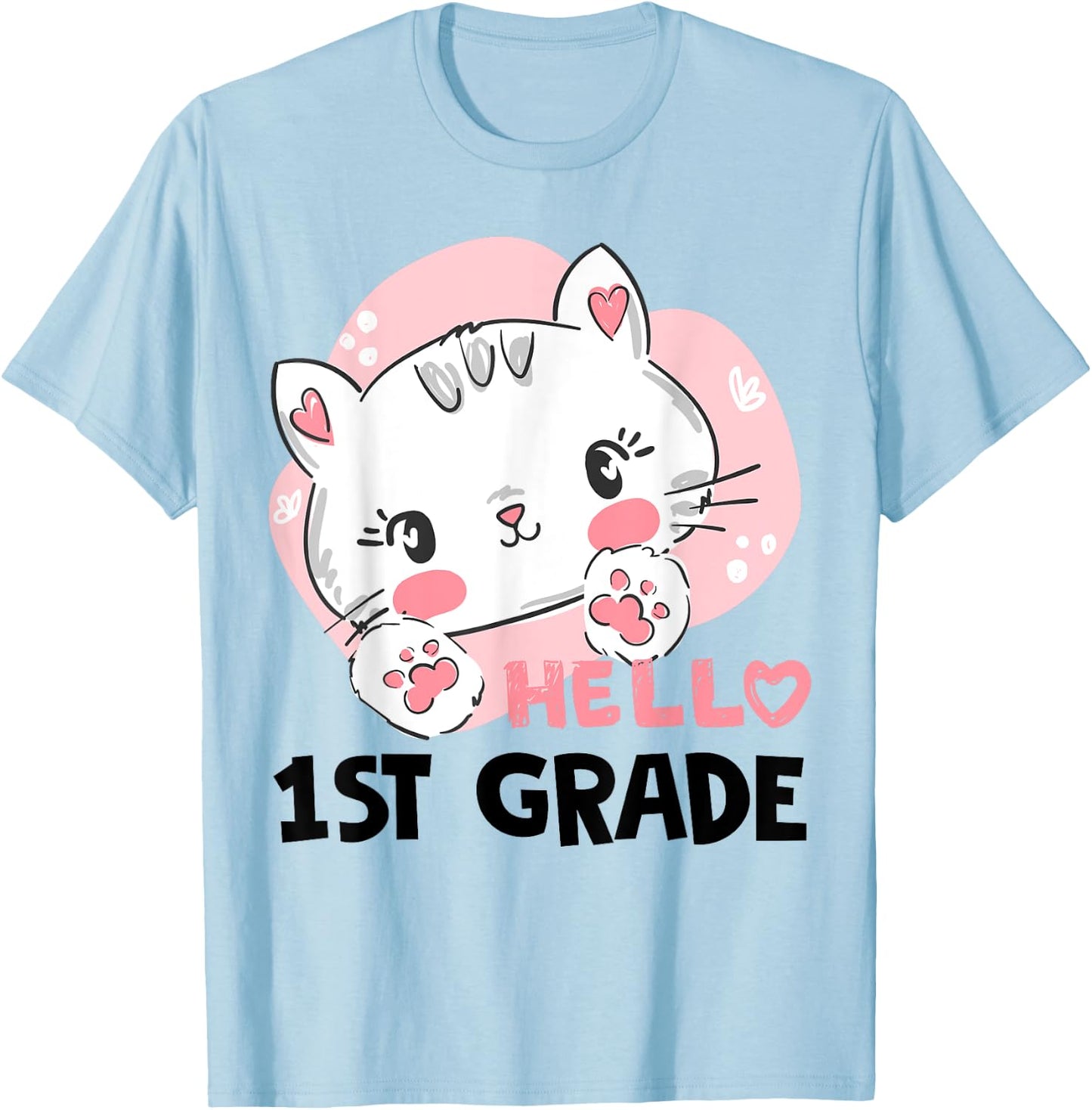 Hello First 1st Grade Back To School Cute Cat Girls Women T-Shirt - T-Shirt | Light Blue