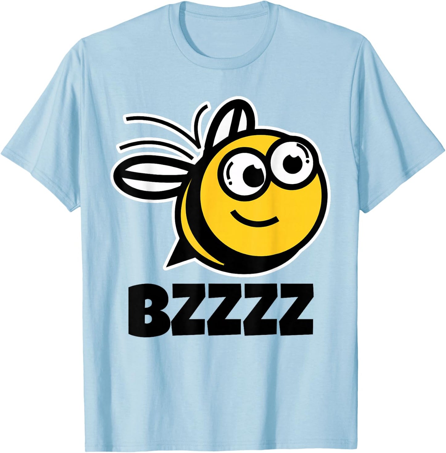 BZZZZ Cute Childrens Bees Shirts for Kids | Cartoon Bee Face T-Shirt - T-Shirt | Light Blue
