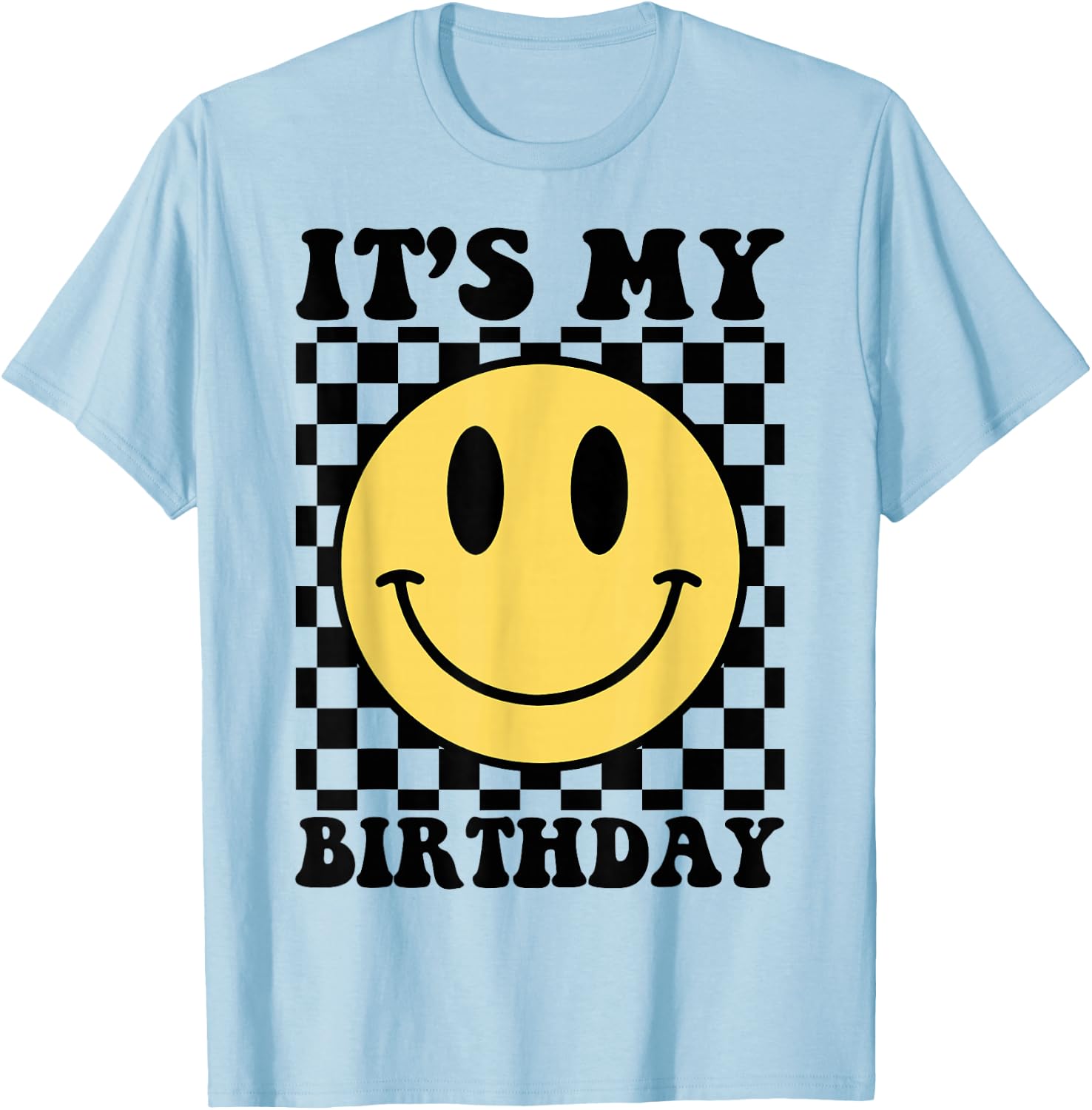 It's My Birthday Smile Face Checkered Men Women Boy Girl T-Shirt - T-Shirt | Light Blue