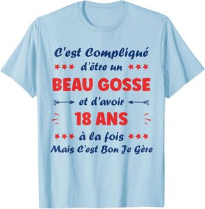 Beau Gosse 18 Years Teen Funny Man Birthday 18 Years , white, S T-Shirt - T-Shirt | Light Blue