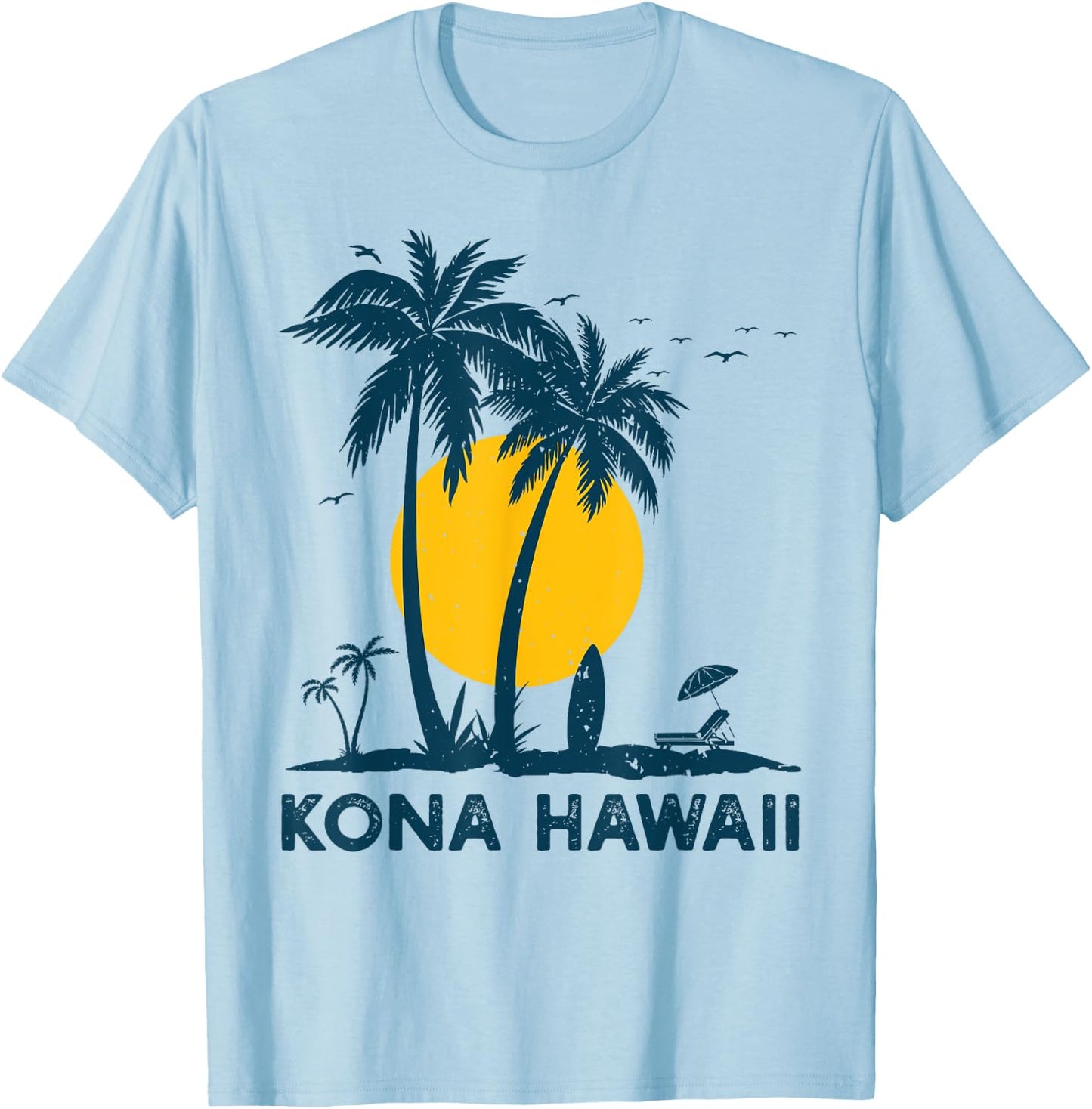 Kona Hawaii Palm Trees Surf Retro Hawaiian T-Shirt - T-Shirt | Light Blue
