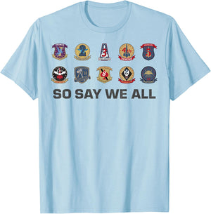 Battlestar Galactica So Say We All Badges, white, S T-Shirt - T-Shirt | Light Blue