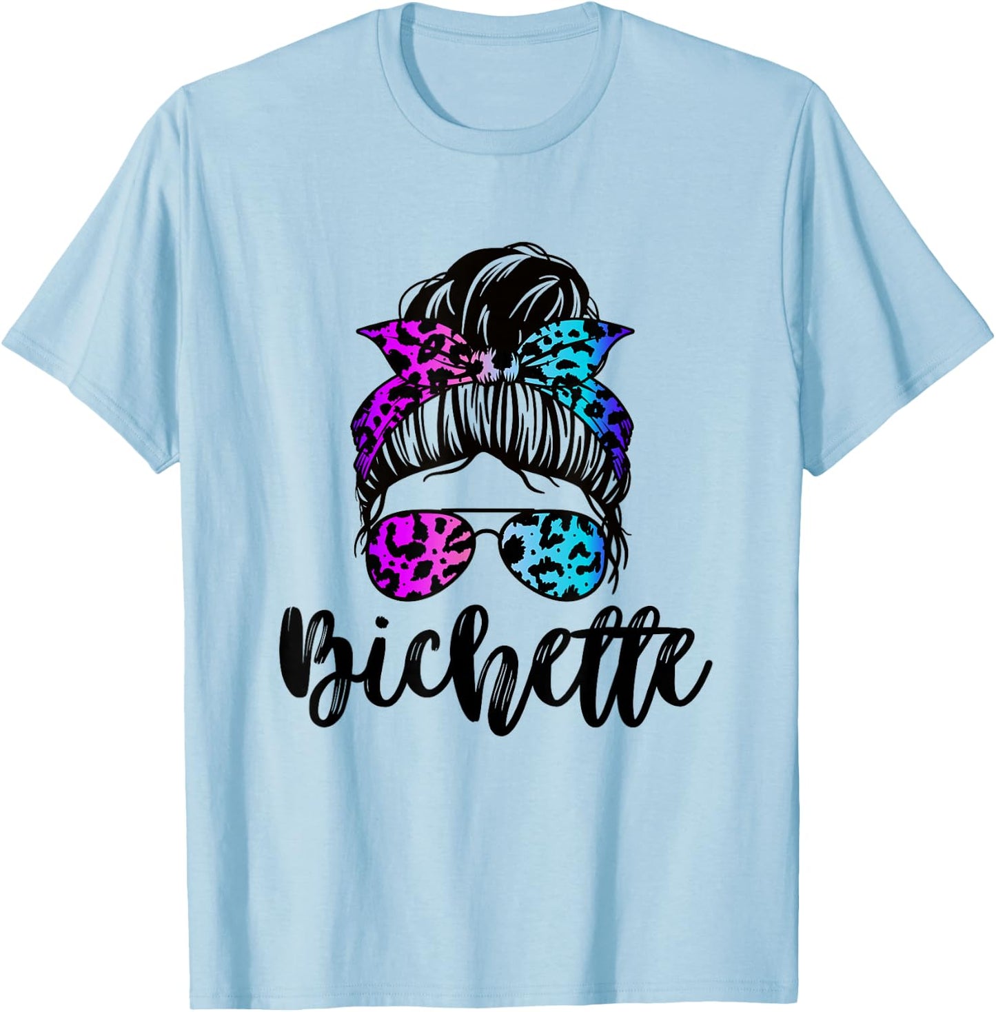 Bichette nickname messy bun leopard gift girl woman couple , white, S T-Shirt - T-Shirt | Light Blue