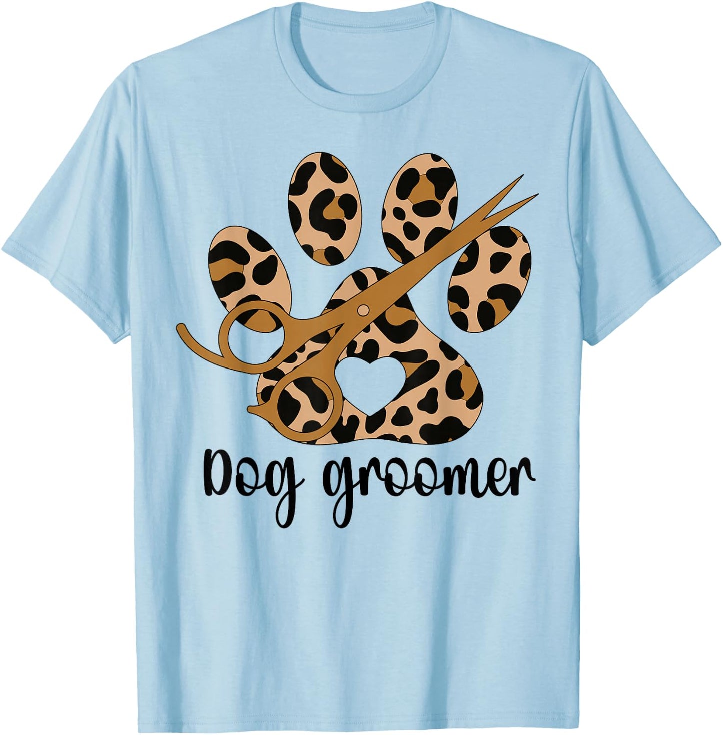 Dog Groomer Leopard Dog Grooming T-Shirt - T-Shirt | Light Blue