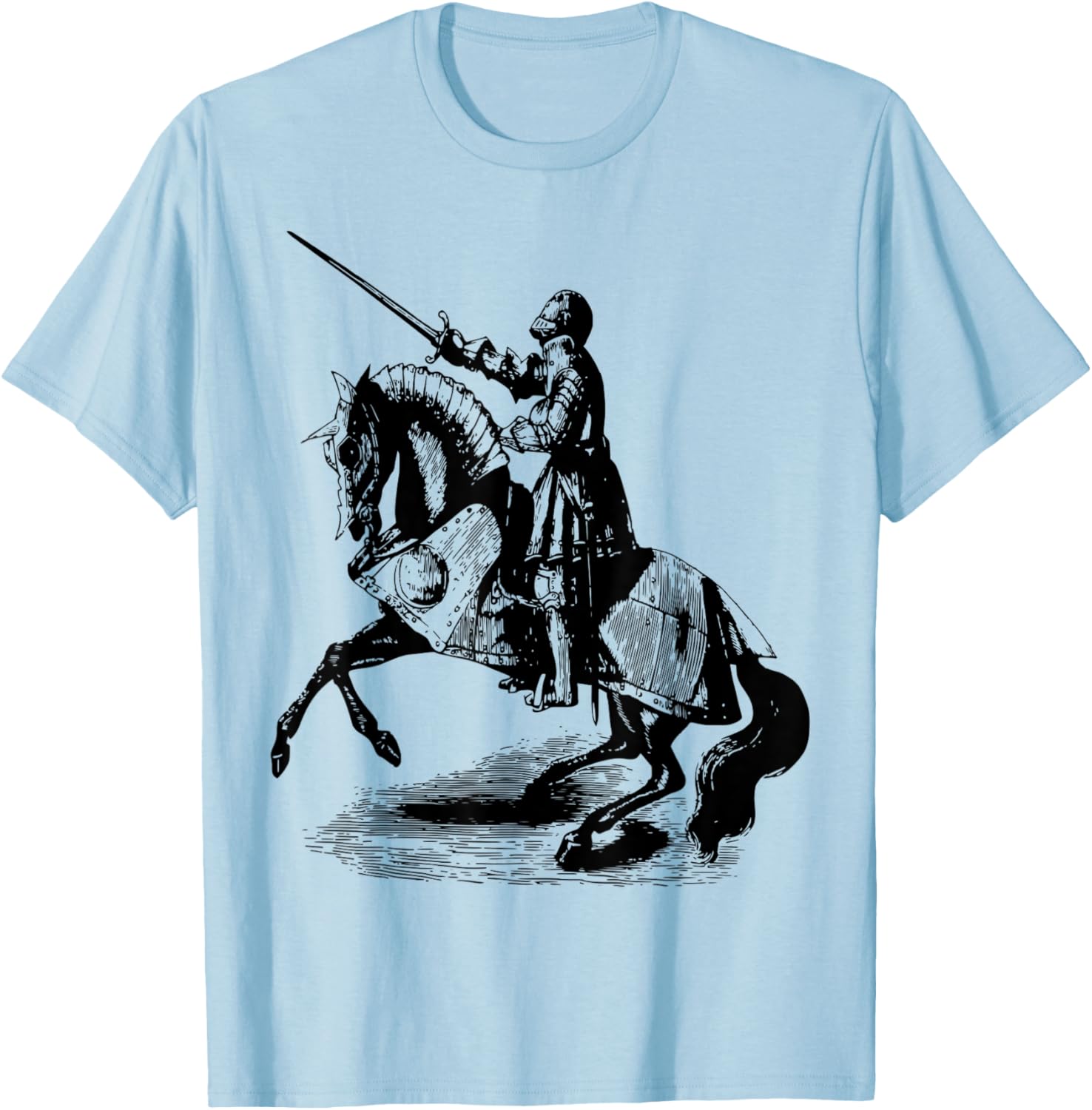 Knight In Suit of Armor Horse Sword Helmet Medieval T-Shirt - T-Shirt | Light Blue