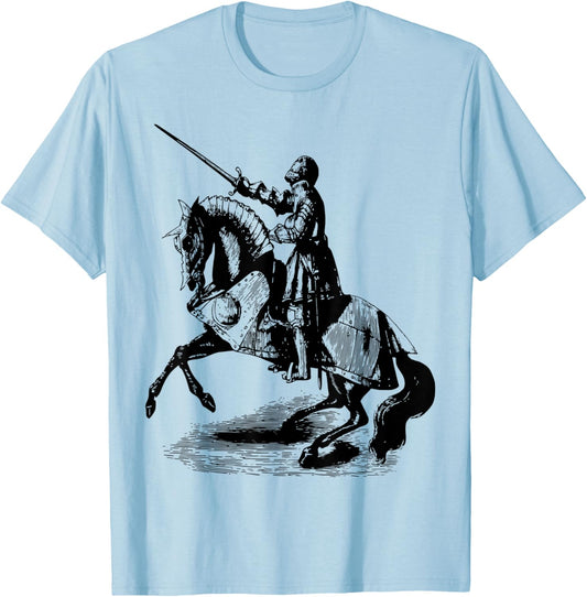 Knight In Suit of Armor Horse Sword Helmet Medieval T-Shirt - T-Shirt | Light Blue