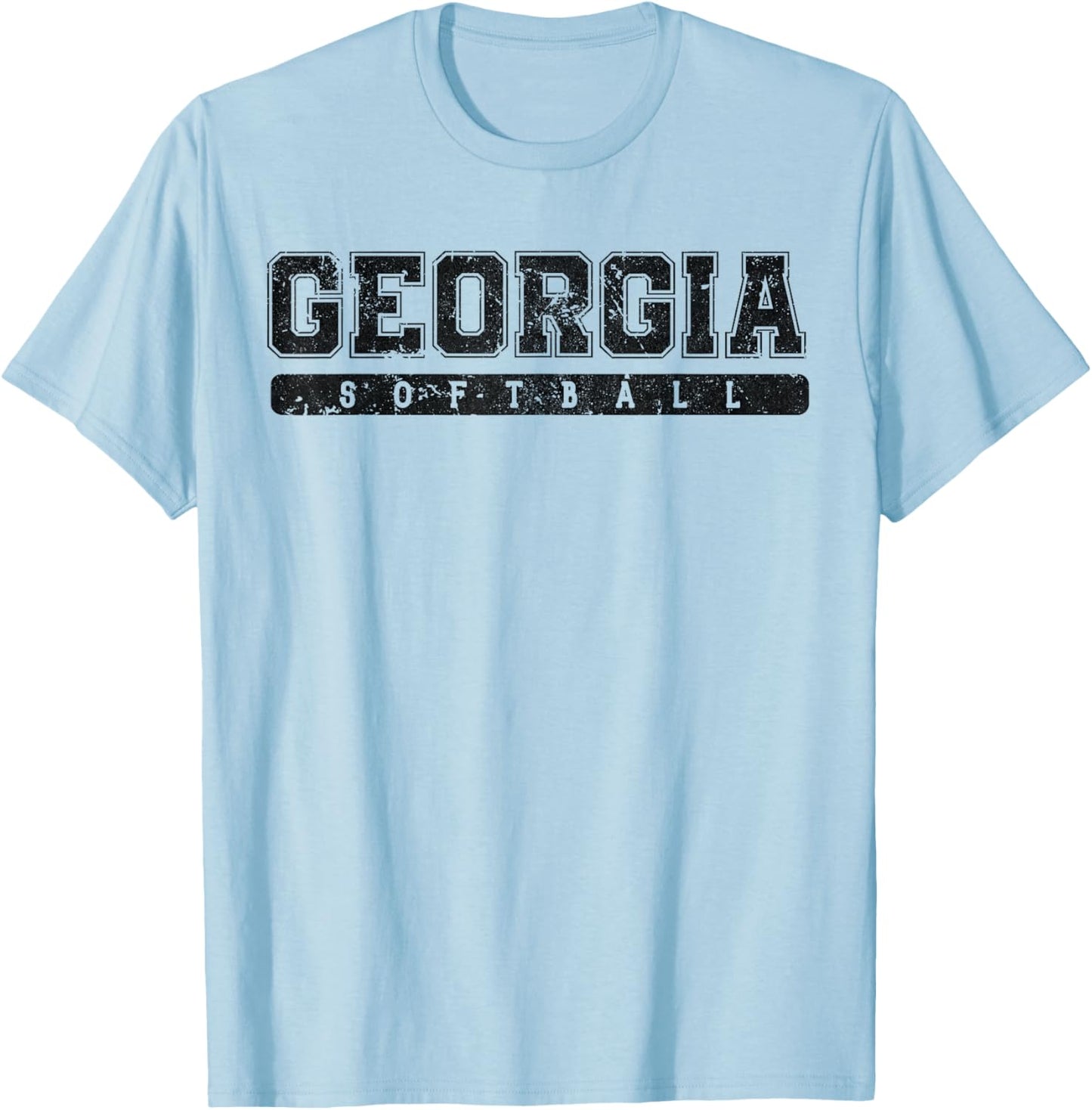 Georgia Softball Black Vintage Text T-Shirt - T-Shirt | Light Blue