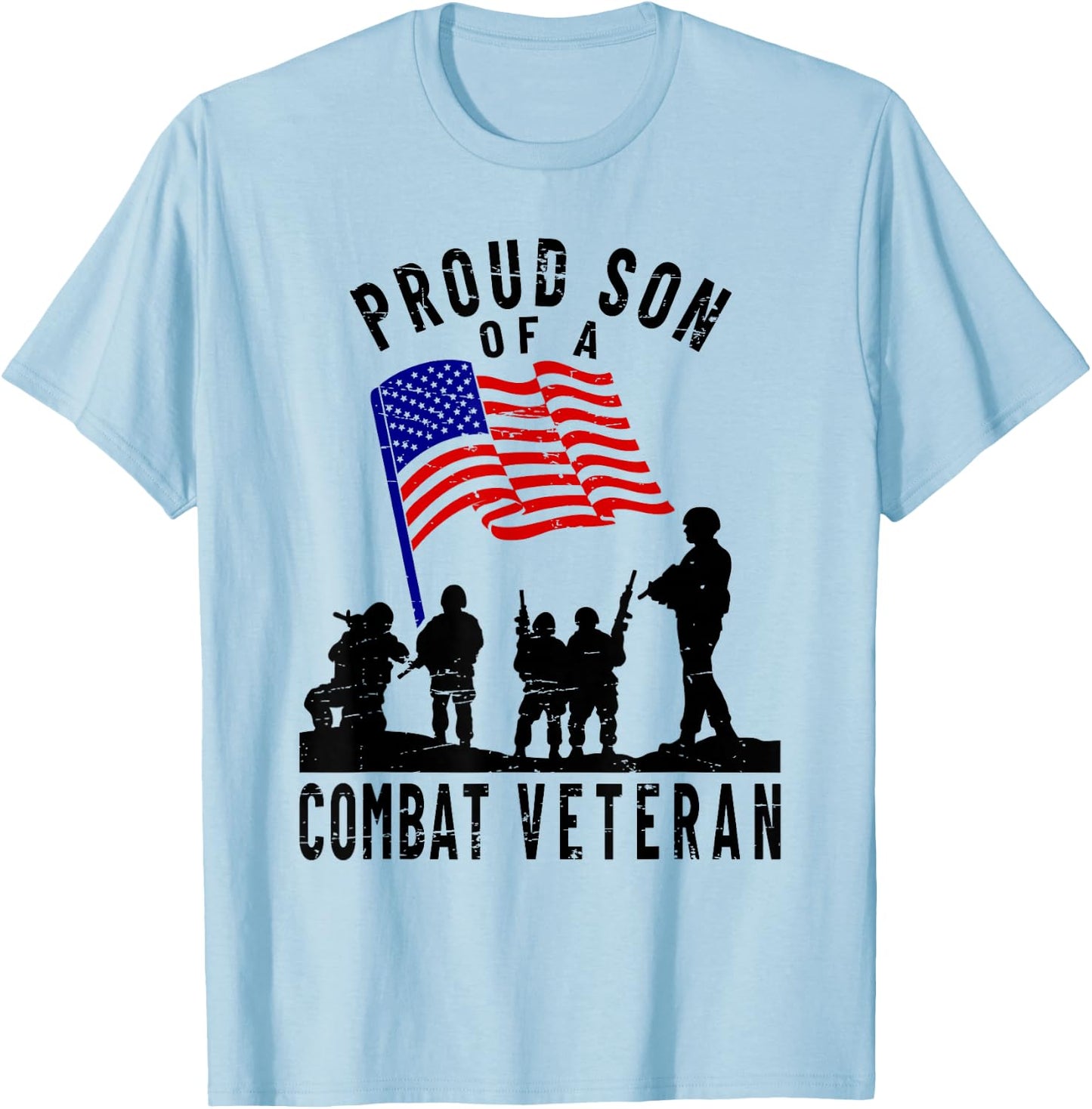Proud Son of a Combat Veteran Retro US Flag Military Family T-Shirt - T-Shirt | Light Blue