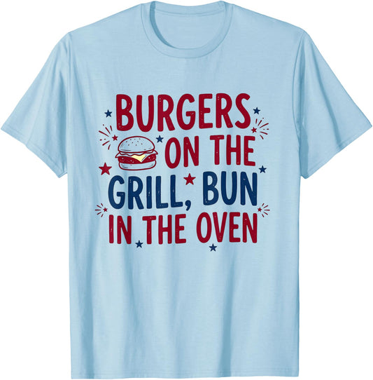 Burgers On The Grill Bun in The Oven Funny T-Shirt - T-Shirt | Light Blue