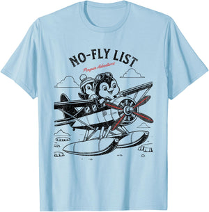 Flying Penguin Adventure No-Fly List Funny Penguin T-Shirt - T-Shirt | Light Blue