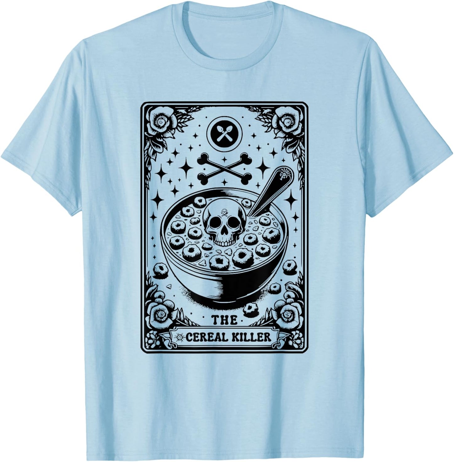 Cereal Killer Breakfast Cereal Bowl Cereals Skull Tarot Card T-Shirt - T-Shirt | Light Blue