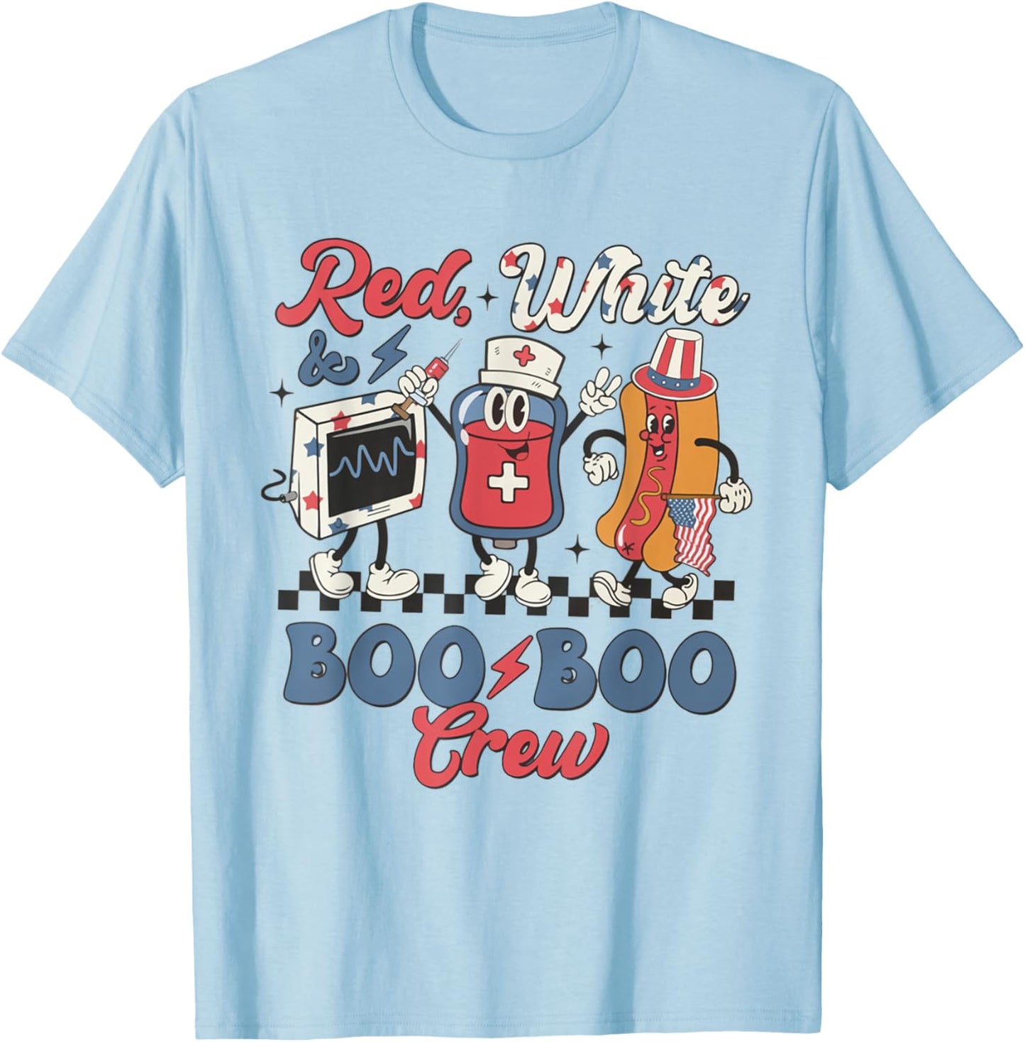 Retro Red White Boo Boo Crew 4th of July ER Emergency Room Men T-Shirt - T-Shirt | Light Blue