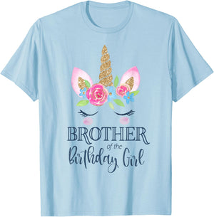 Unicorn Brother of The Birthday Girl Shirt Matching Party T-Shirt - T-Shirt | Light Blue