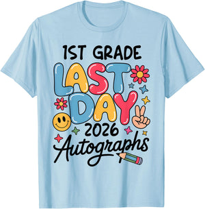 Last Day Autographs 2026 1st Grade Last Day of School Kids T-Shirt - T-Shirt | Light Blue