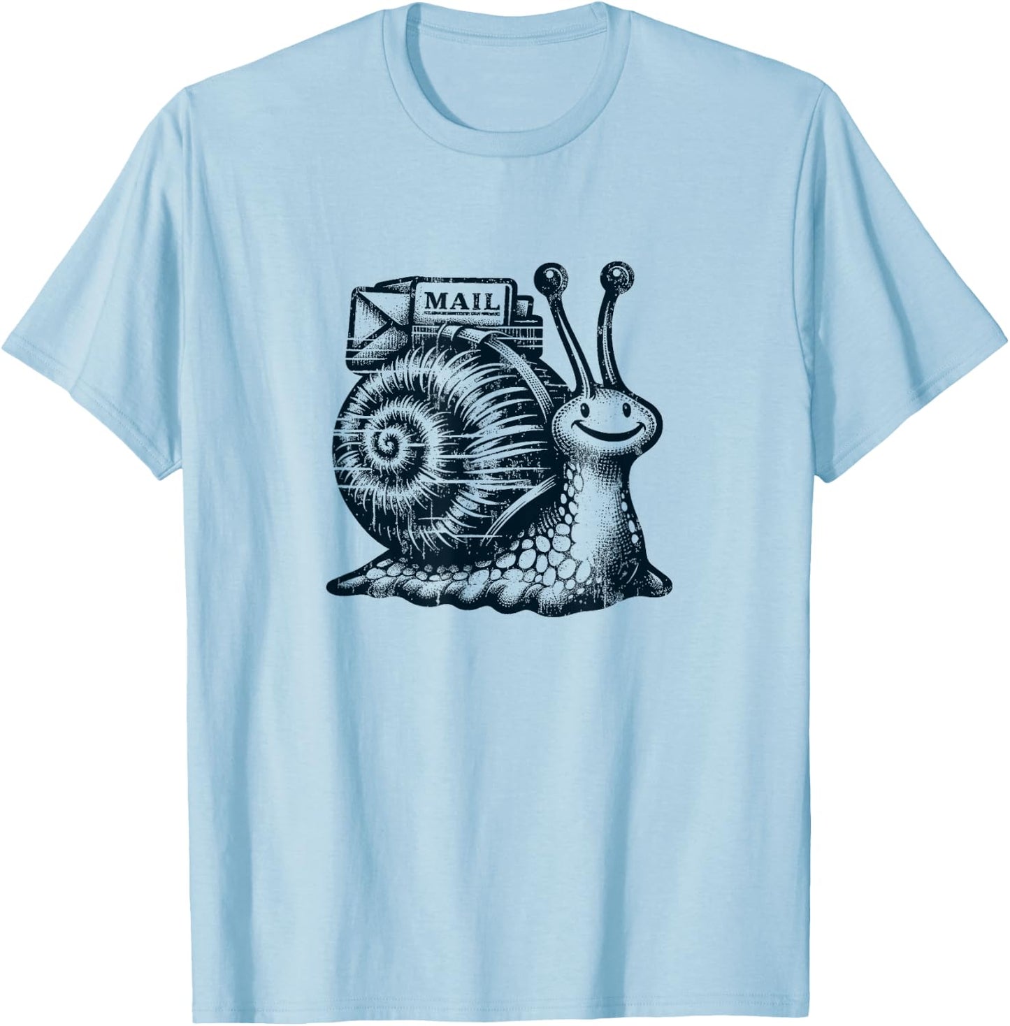 "Snail Mail" Whimsical Postman Snail T-Shirt - T-Shirt | Light Blue