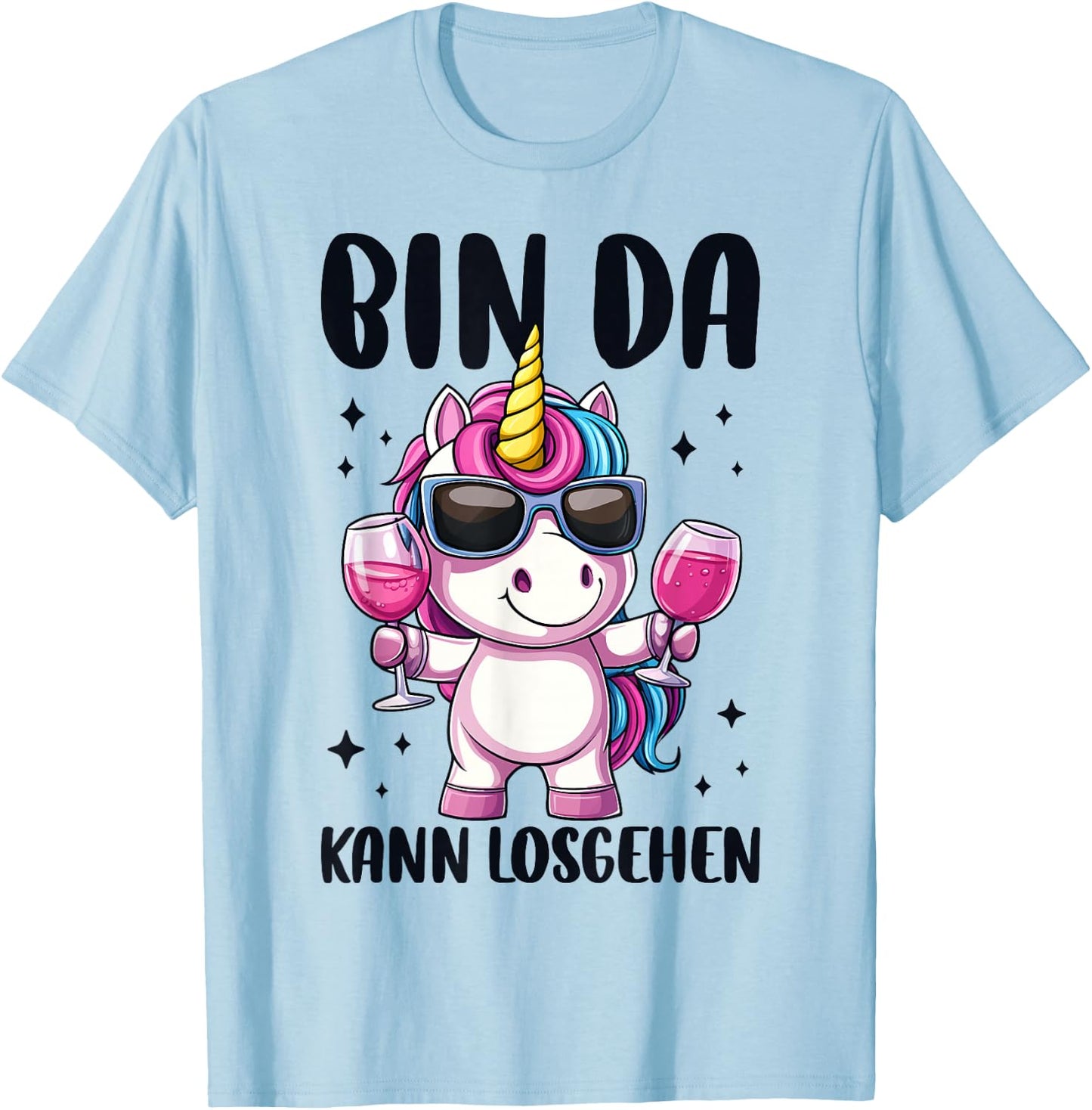Bin Da Kann Losgehen Unicorn , White, S T-Shirt - T-Shirt | Light Blue