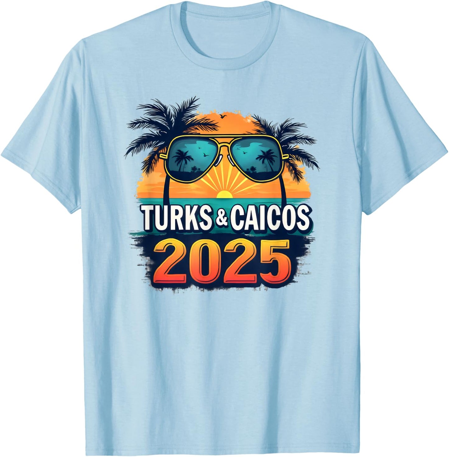 Tropical Turks & Caicos 2025 Retro T-Shirt - T-Shirt | Light Blue