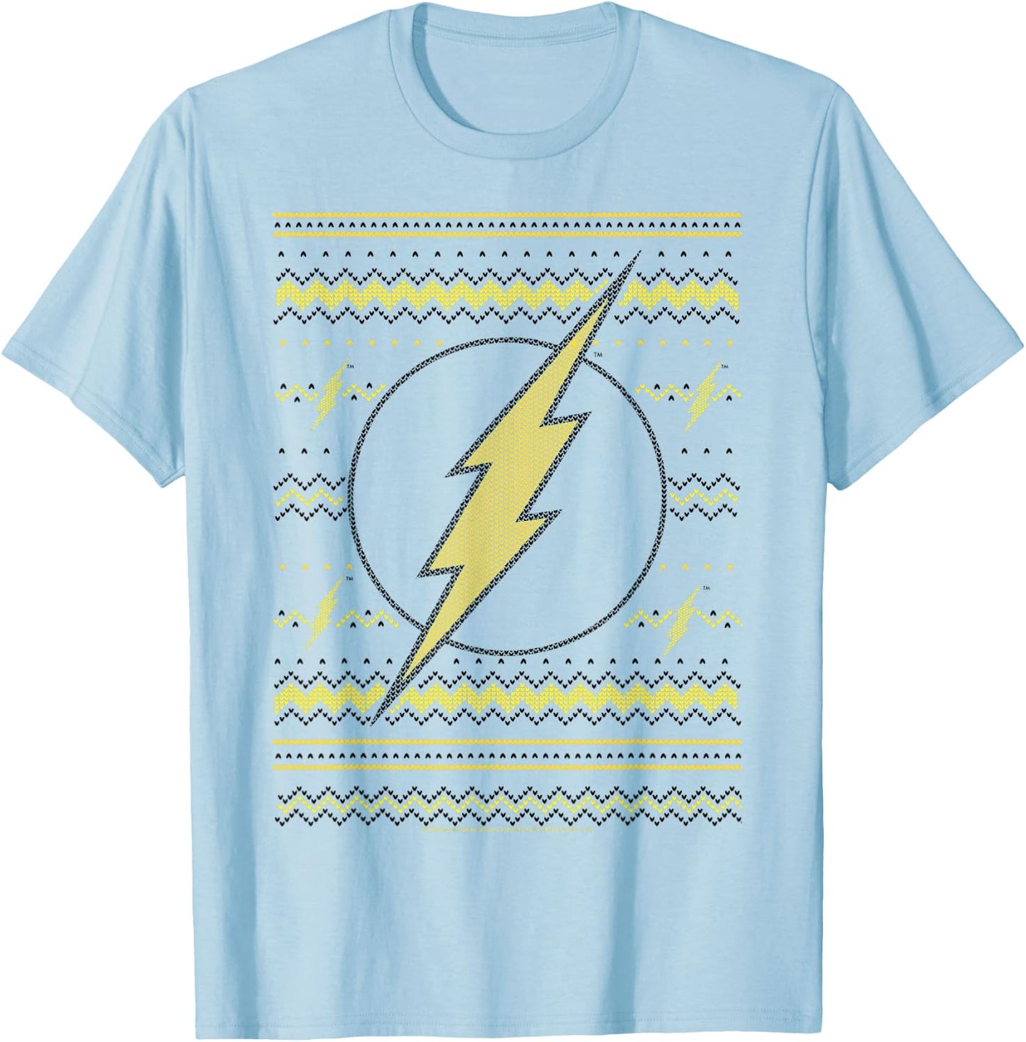 DC Comics The Flash Logo Christmas Sweater Style T-Shirt - T-Shirt | Light Blue