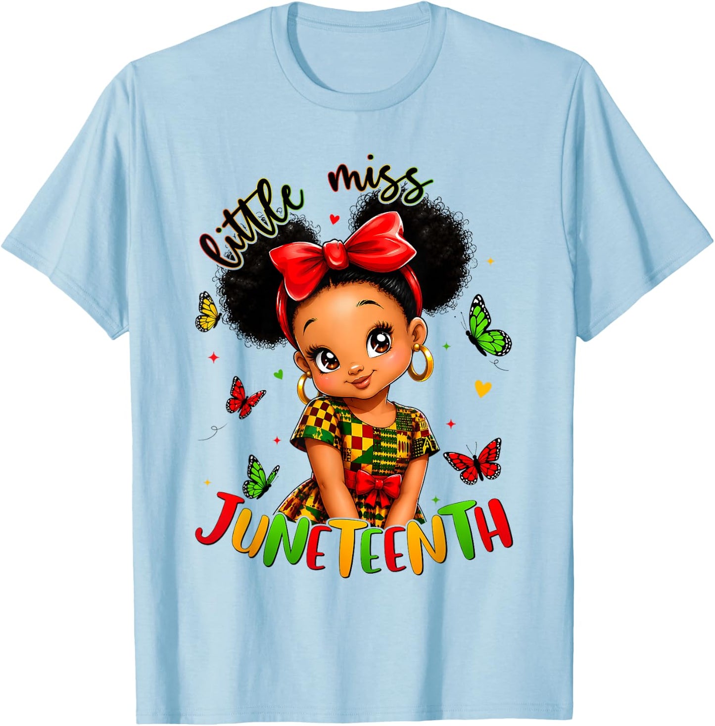 Little Miss Juneteenth Black African June 19th Kids Girls T-Shirt - T-Shirt | Light Blue